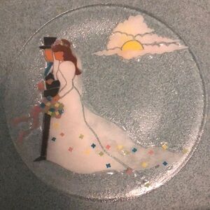 Elegant Wedding Couple Glass Art plate